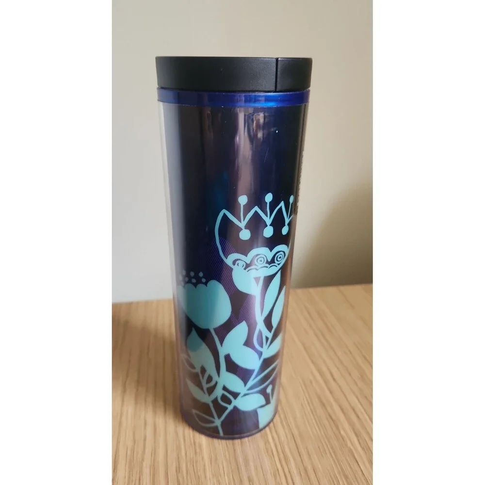 Starbucks 2013 Blue Poppy Flower Travel Tumbler 16oz